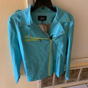 Aqua pleather jacket Size large.